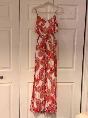 Express White Maxi Dress with Red Paisley Print